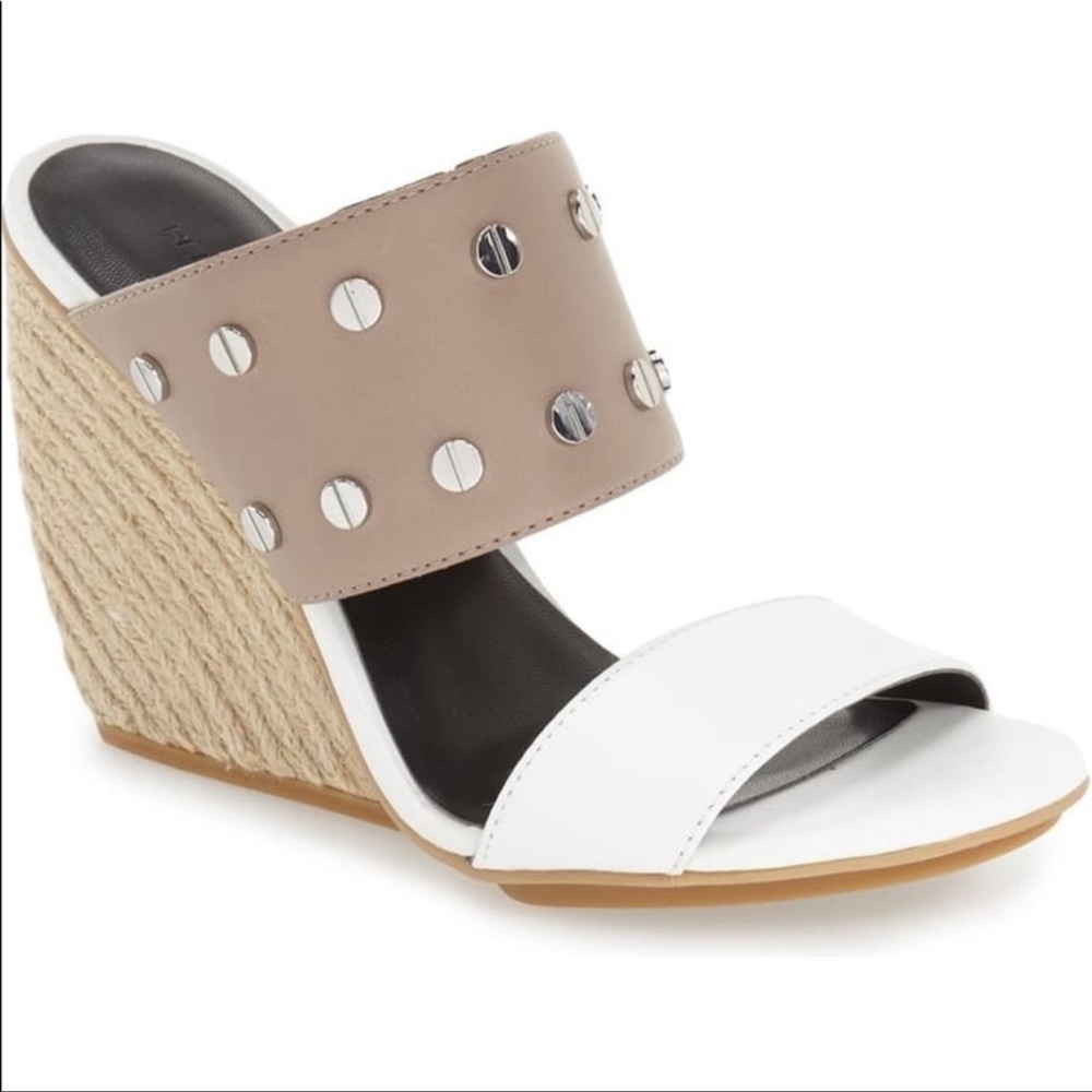 Rebecca Minkoff Emily Studded White/Beige Leather Wedge Espadrilles - Never worn